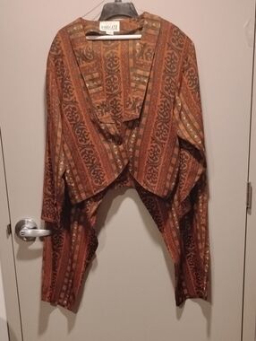 Forcast Rust Brown Patterned Open-Front Cardigan & Pants Set